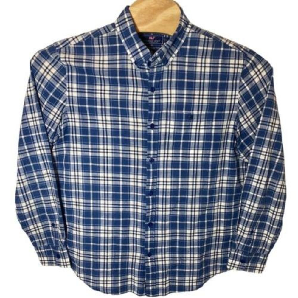 VINEYARD VINES Slim Longshore Stretch Cotton Blue Plaid Casual Shirt‎ Sz Large
